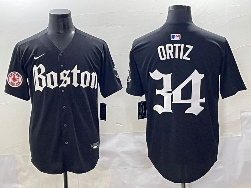 Men 2025 Boston Red Sox #34 Ortiz Black Five generations Joint Name Nike MLB Jersey style 20